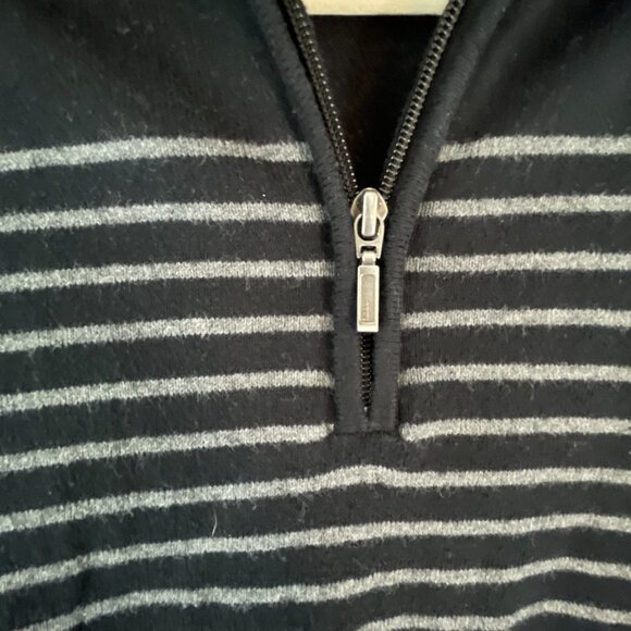 L.L.Bean Mens Medium Black Gray Striped Half-Zip Sz M Sweater Casual Streetwear - Picture 7 of 9
